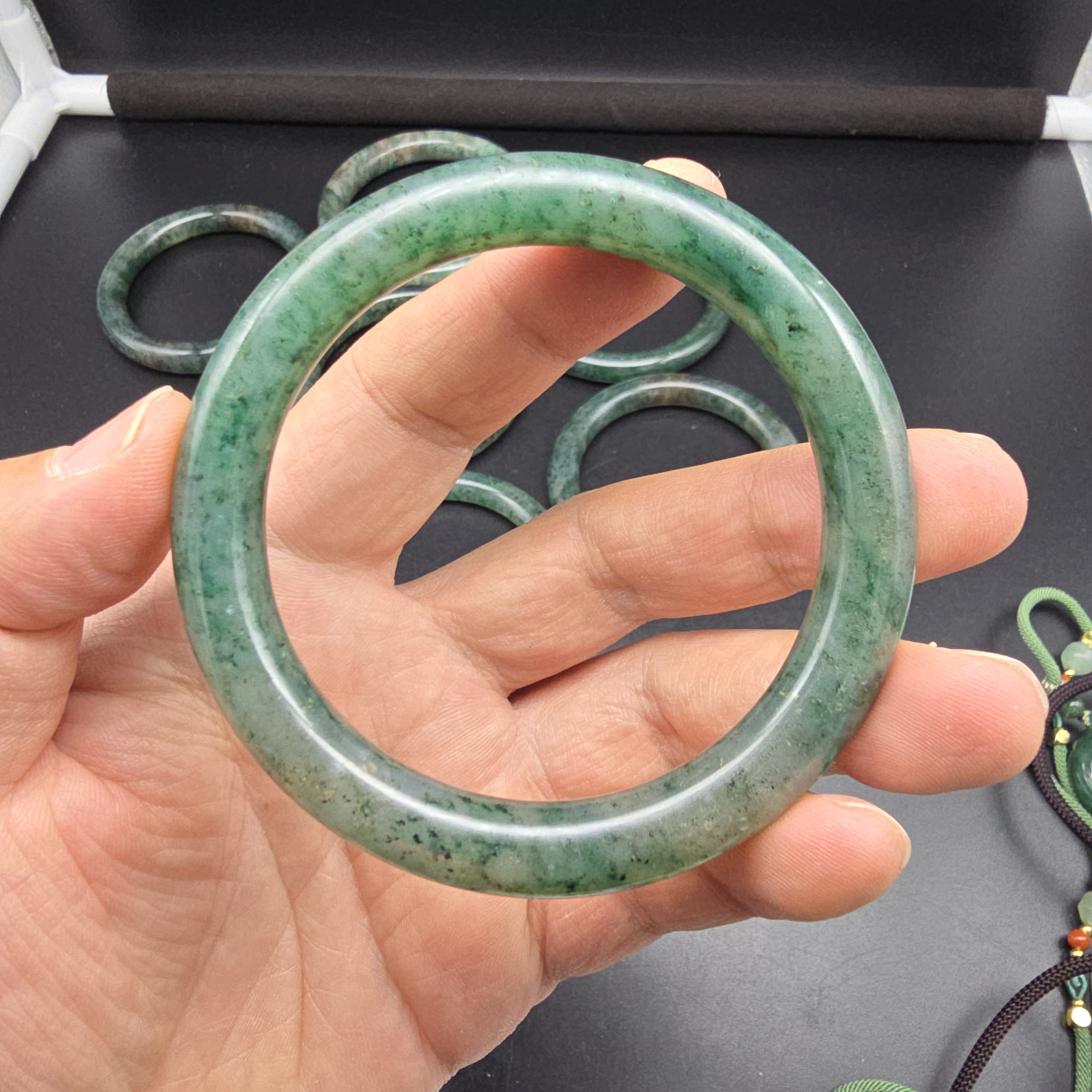 南阳独山玉独玉高档冰透天蓝料圆条手镯玉镯手环精品58MM圈口