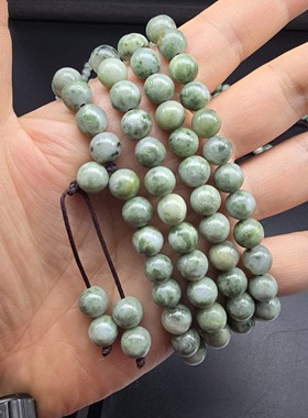 南阳独山玉独玉翠绿色系料8MM圆珠子佛珠链108颗车挂挂件平安