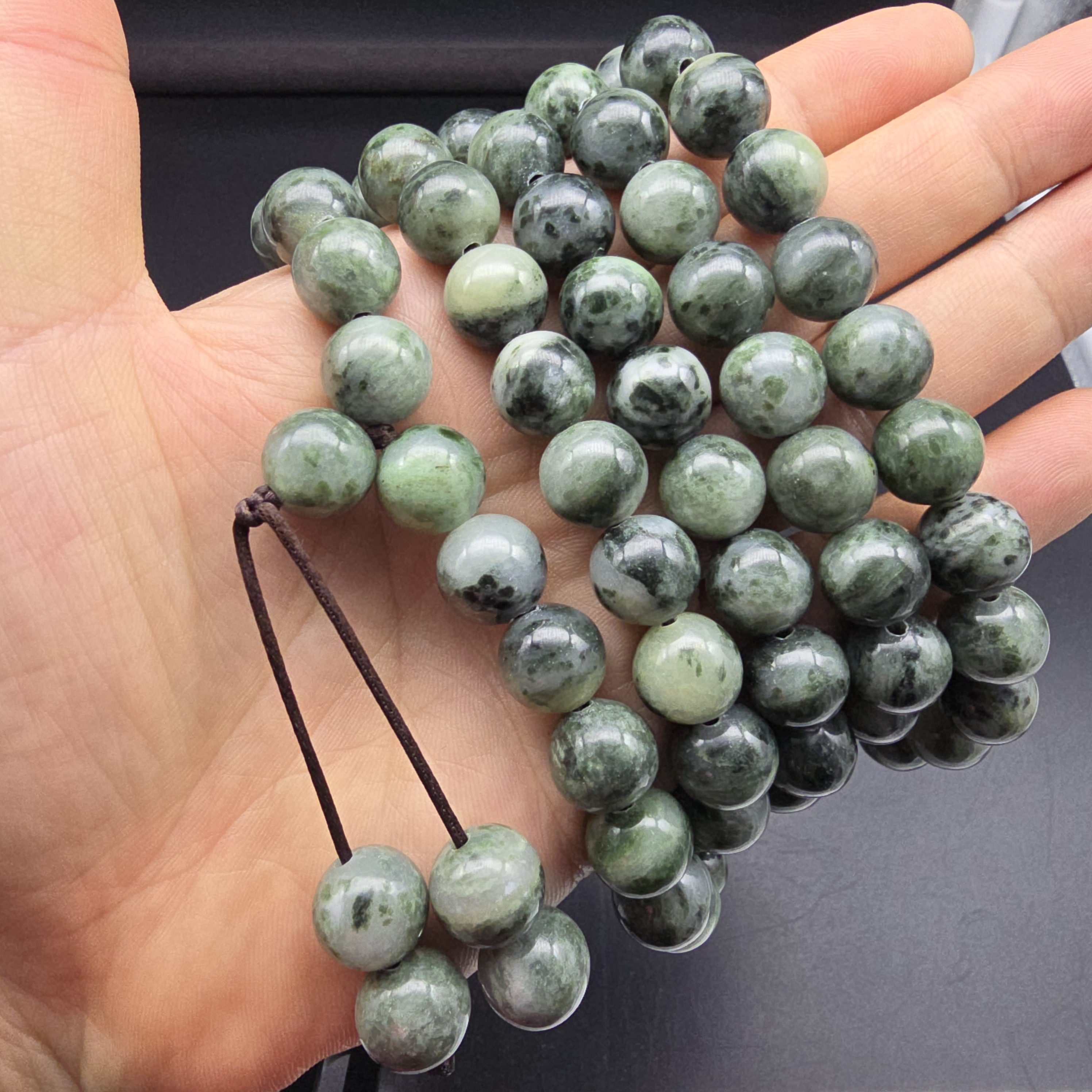 独山玉精品青色系108颗独玉珠子佛珠念珠圆珠12MM手工玉石珠链