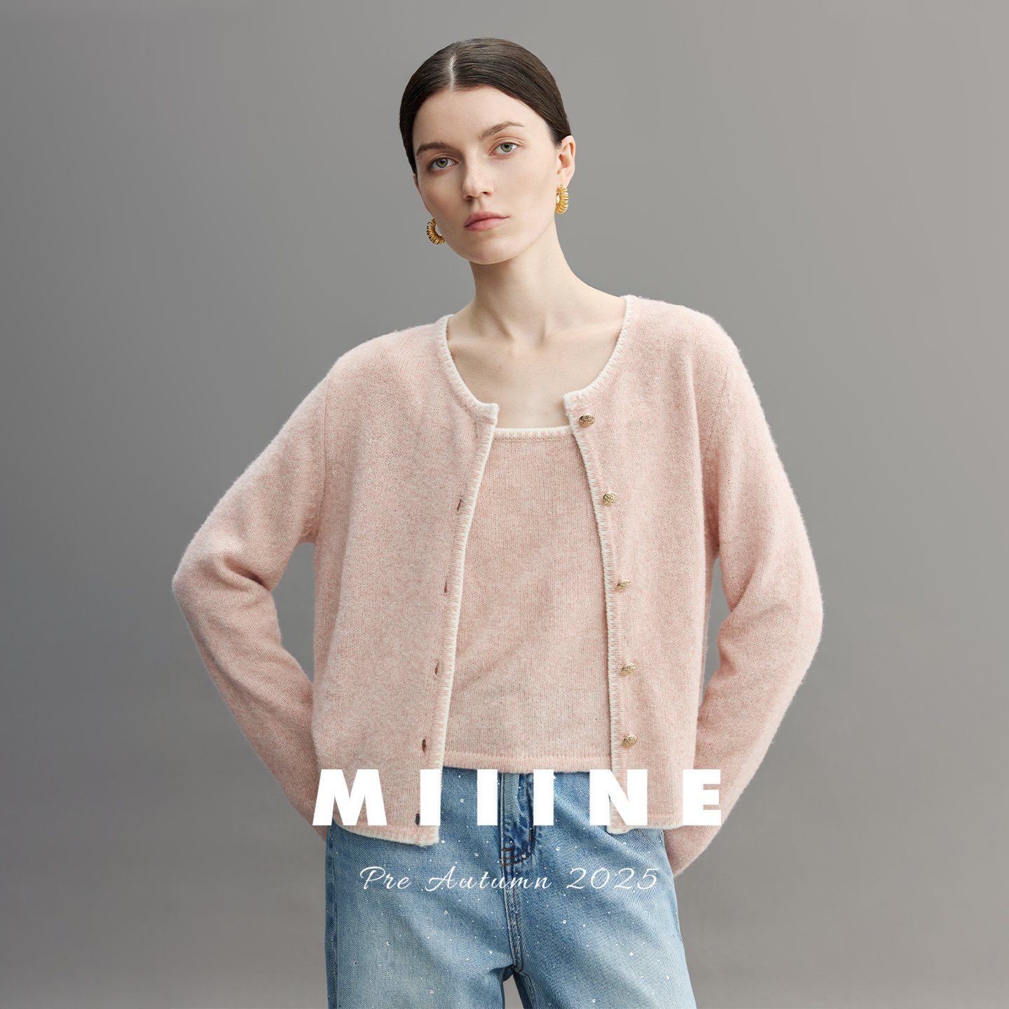 超细羊毛撞色边开衫套装