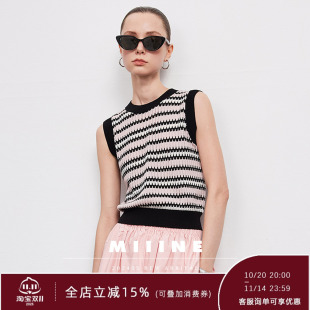 夏季 修身 新款 钩针背心女 显瘦上衣 提花镂空醋酸条纹无袖 Miiine