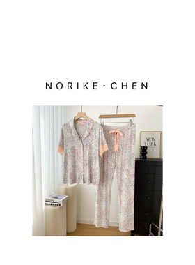 PJJ色织莫代尔豹纹短袖长裤家居套装睡衣睡裤NK55152