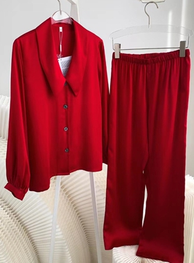 njp 法式尖领60支天丝红色家居服套装512CGJ