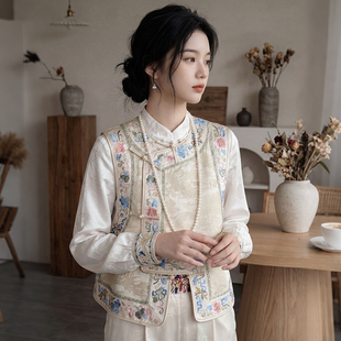 高端重工刺绣~新中式女装醋酸马甲2026早春新款国风圆领短款上衣