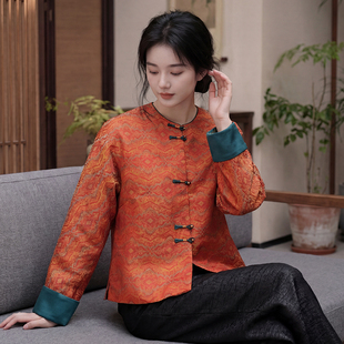 非遗高端100真丝宋锦新中式国风绝美外套上衣女小个子短款开衫春