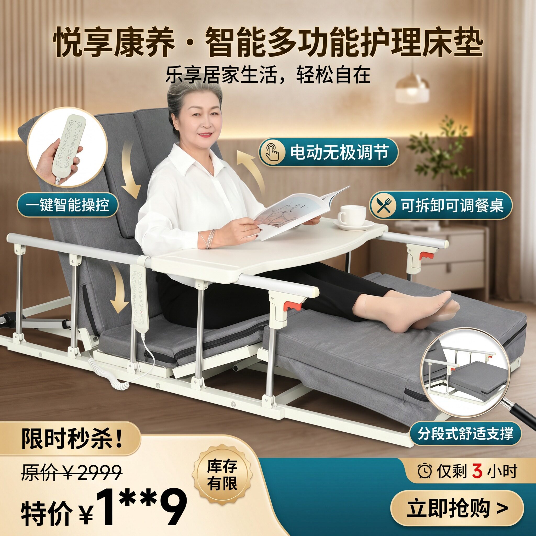 励康老人电动起床辅助器护理床垫家用多功能定时翻身瘫痪病人升降