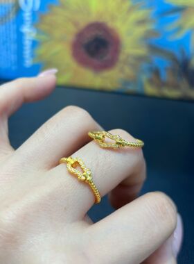 新款扭纹马蹄扣戒指高级感时尚个性百搭18K金单口麻花指环