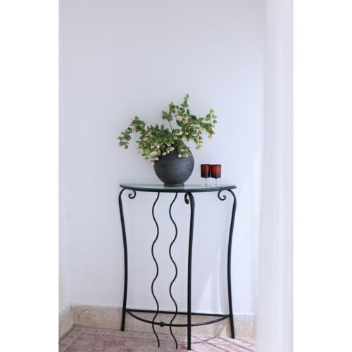 复古金属玄关桌玻璃边几