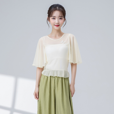 飘逸短袖上衣现代练功服舞蹈服装
