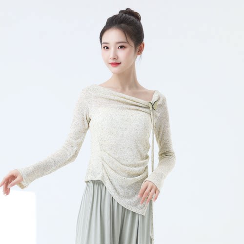 舞蹈服女长袖练功服针织衫一字领