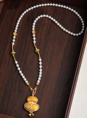新中式宋锦葫芦珍珠项链女长款国风高级感毛衣链国潮非遗气质颈链