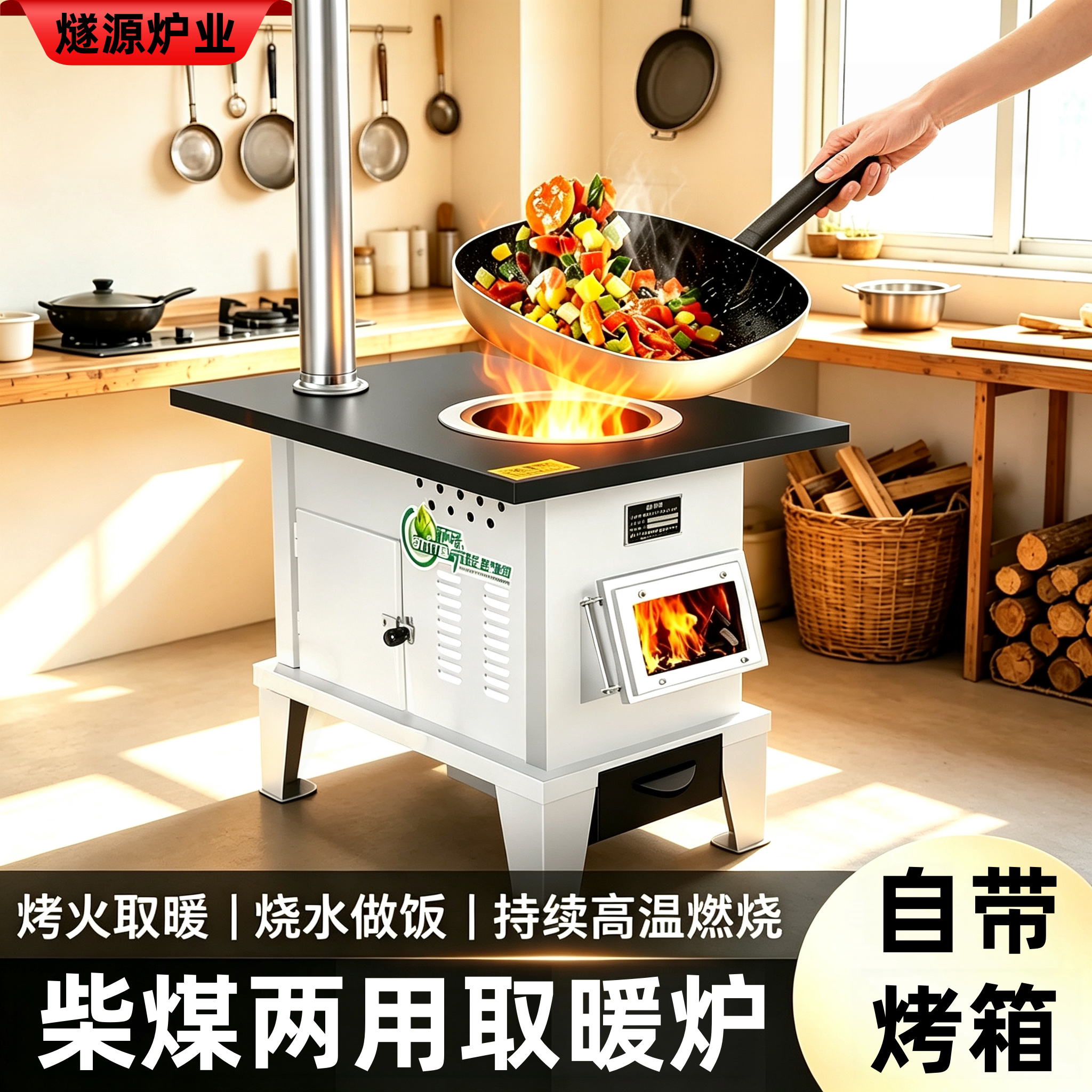 燧源室内柴煤两用取暖炉带烤箱