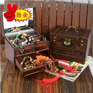 中式彷古带锁首饰盒梳妆盒覆古带镜收纳盒古典木质百宝盒创意礼物