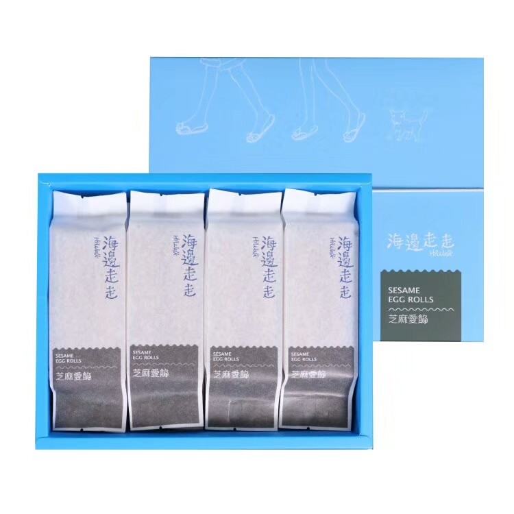 台湾特产食品 海边走走纯手工花生爱馅爆桨蛋卷芝麻礼盒明星推荐