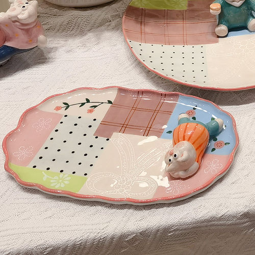 茗小咖pop兔手作陶瓷点心盘