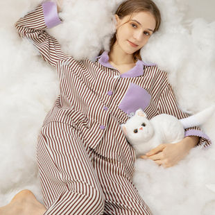 加厚双面加绒睡衣女 家居服套装 ELFU 芋泥可可秋冬新款