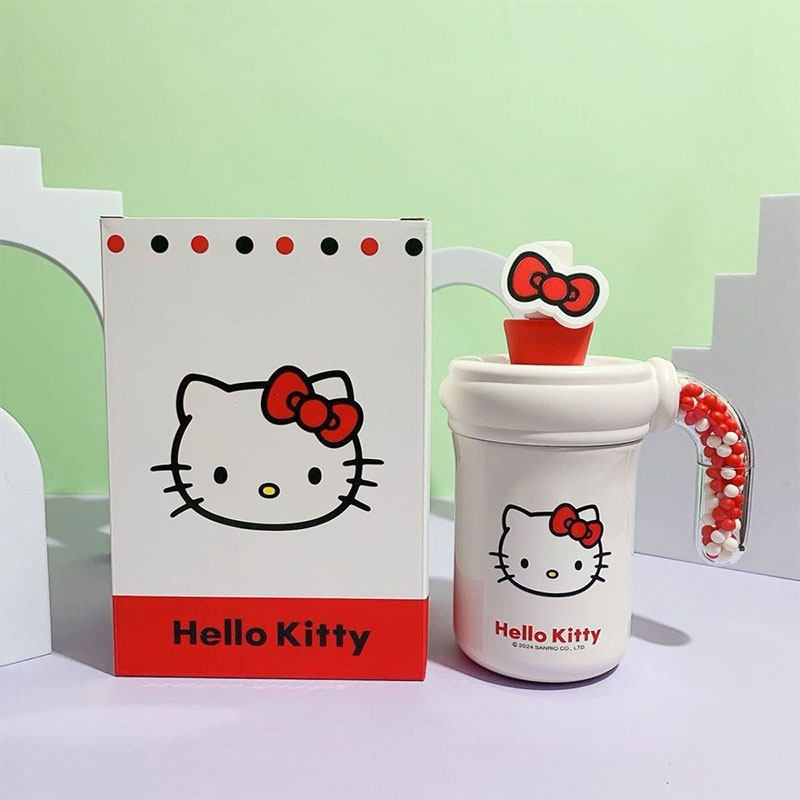 杯具熊海洋球保温吸管杯HelloKitty凯蒂猫女水杯成人茶水分离手柄