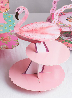 儿童生日派对用品一次性甜品台展示架蛋糕装饰摆件火烈鸟甜品托盘