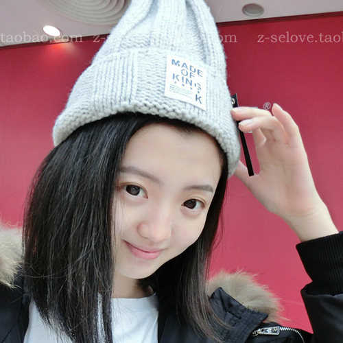 包邮韩国进口秋冬保暖潮加厚针织帽挂饰女尖尖头帽韩版字母毛线帽