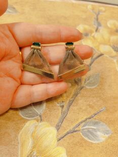 合作款 PAT.PEND Napier 钱袋子造型浓金耳夹 BW中古