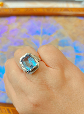 【BW古董】 artdeco时期德产古董藏收级别的纯净体托帕宝石戒指