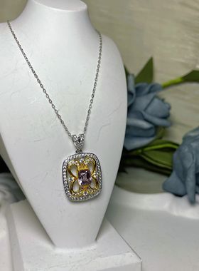 【BW宝石】纯净紫色尖晶石豪镶吊坠，配银链，带证书