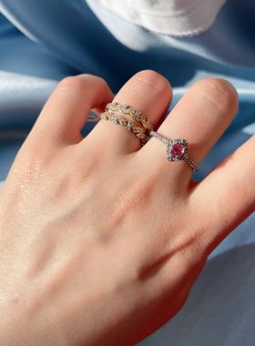 【BW宝石】帕帕拉恰粉色蓝宝石戒指，三戴款设计精巧，活口带证书