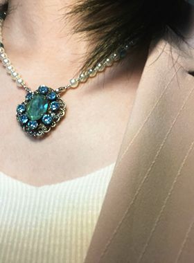 【BW中古】老捷克湖水绿胸针，也可做吊坠（配珍珠项链）特价688