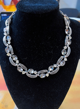 【BW中古】Lisner打标铂金灰色莱茵石镶钻项链