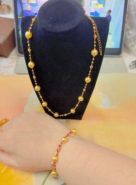 金色贝珠项链和手链套装，9mm点位，色泽润质量好，特价就2套了