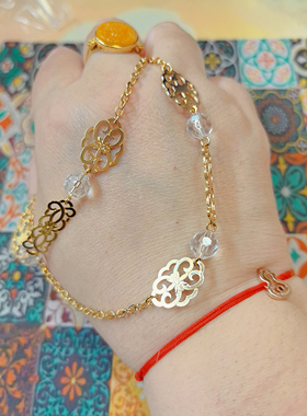 【中古】轻奢感十足的浓金配水晶毛衣链或者双圈项链，单圈40cm