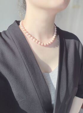 【BW珍珠】橘粉色爱迪生珍珠项链，9-11mm大小，45cm内
