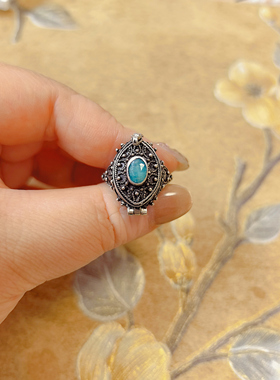 【BW中古】“甄嬛传”系列翡翠镶嵌老银戒指，活口戒，戒面有特点