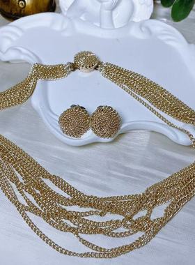 【BW中古】中古日产标Vintage多层流苏项链耳夹套装