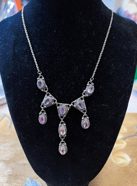 【BW古董】古董老银镶嵌稀有的烟紫色亚历山大变石套链，年代久远