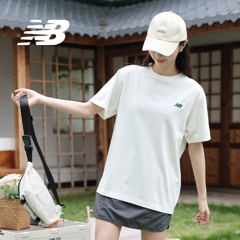 New Balance NB奥莱男士短袖t恤女夏季潮牌情侣宽松白