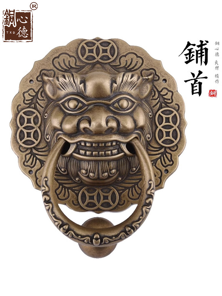 黄铜仿古兽门环中式古代门狮子手头大门拉大拉把木门复头古铜把手