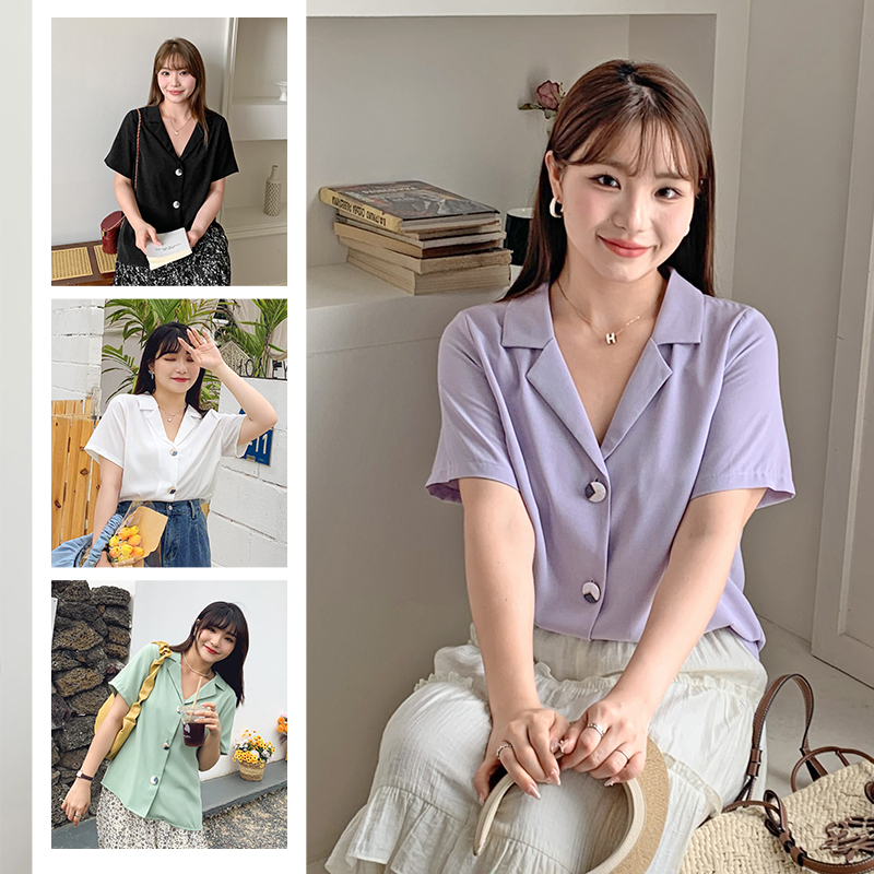 200斤大码女装胖MM春夏洋气减龄宽松显瘦V领雪纺衫衬衫上衣31067