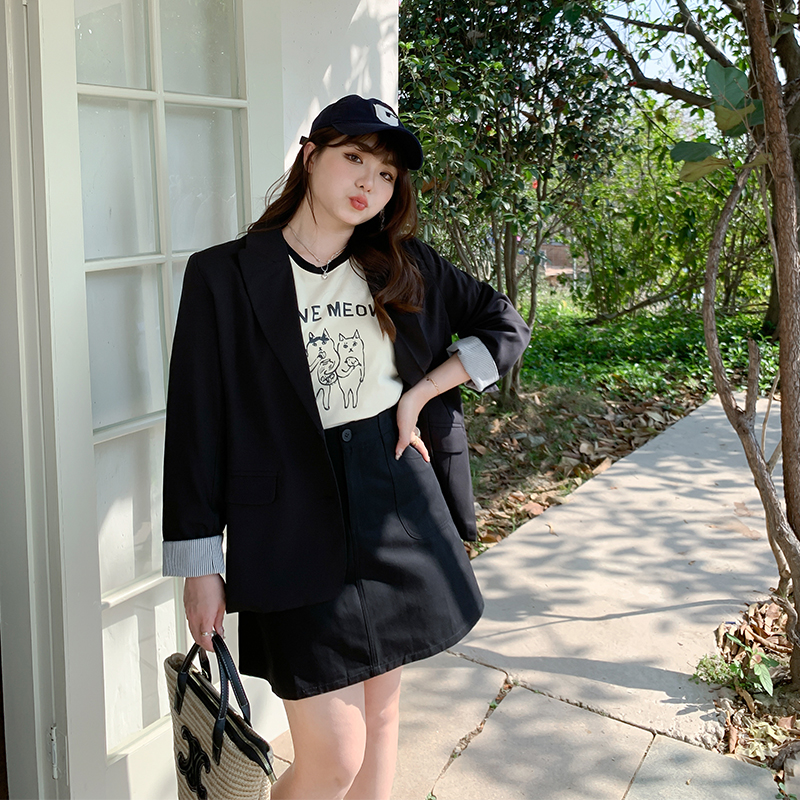 春秋200斤胖mm西装外套大码女装韩版英伦风宽松显瘦小西服31246