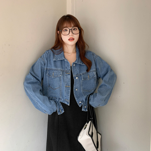 大码女装2023新款胖mm显瘦秋冬季高腰港风辣妹炸街牛仔外套20532