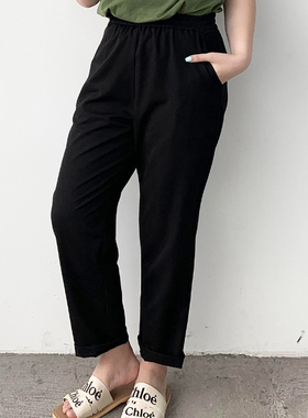 早秋大码女装九分裤200斤胖mm休闲裤宽松显瘦遮肚藏肉长裤90142