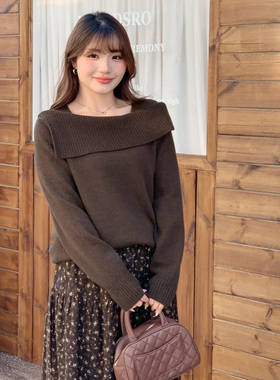 大码女装一字领加厚毛衣胖mm宽松慵懒软糯长袖针织衫上衣女20953