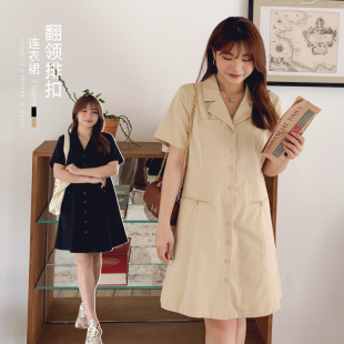 领衬衫 西装 裙高端轻奢裙子31425 胖mm气质收腰显瘦连衣裙短袖 大码