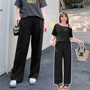 百搭长裤 大码 显瘦宽松阔腿裤 200斤胖mm早秋高腰休闲裤 子32219 女装