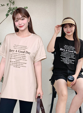 大码女装200斤胖mm春夏字母印花短袖t恤宽松显瘦百搭上衣32193