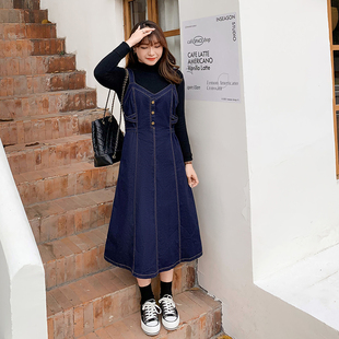 大码女装胖mm秋冬牛仔裙收腰显瘦连衣裙法式高级感吊带裙31366