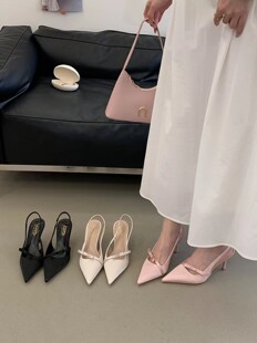 2026新款尖头细跟高跟鞋女蝴蝶结浅口性感纯欲百搭女高跟鞋8cm