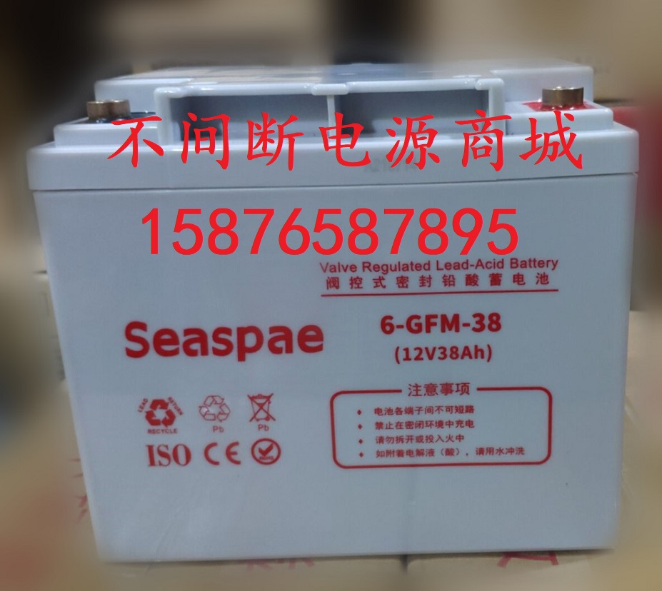 Seaspae电池 12v38ah电瓶 12V38AH免维护蓄电池电瓶UPS电源电池