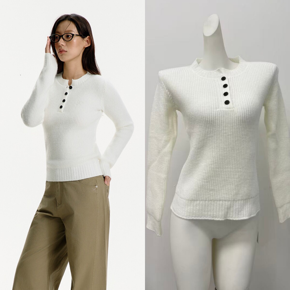 HEYABC 美式辣妹亨利领长袖针织衫女2025百搭休闲显瘦毛衣打底衫