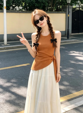 韩系巨好看穿搭一整套2026新款不规则背心上衣女夏季半身裙子套装